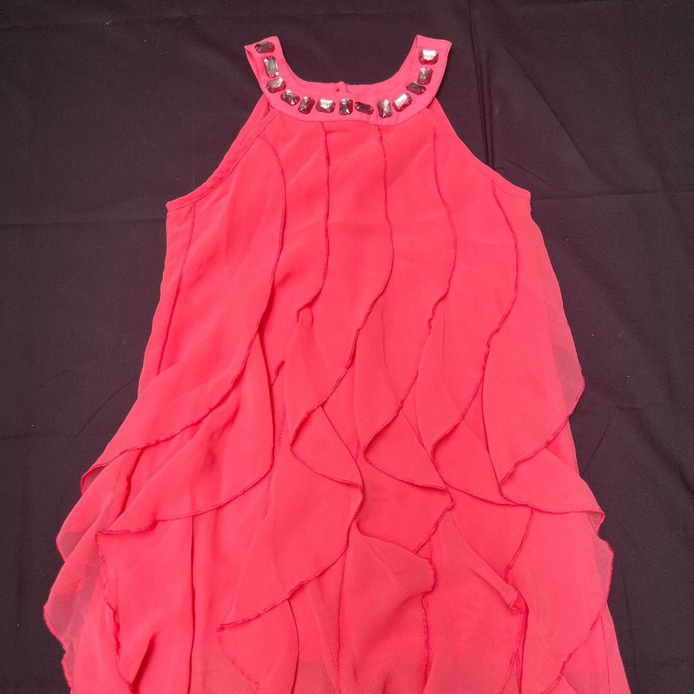 Scooter Brown - Coral Sleeveless Dress with Gemstones on Top